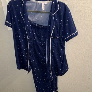 Starry Navy Pajama Top with White Trim Set